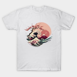 Japanese Cherry Blossom X The Great Wave off Kanagawa T-Shirt